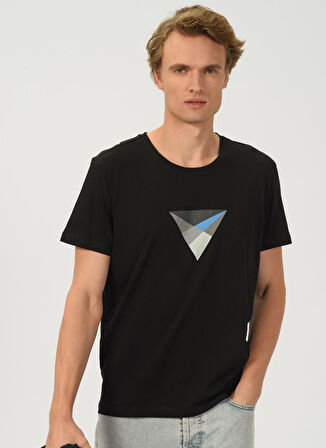 People By Fabrika Bisiklet Yaka Baskılı Siyah Erkek T-Shirt triangle