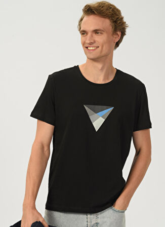 People By Fabrika Bisiklet Yaka Baskılı Siyah Erkek T-Shirt triangle