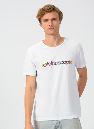 People By Fabrika Bisiklet Yaka Baskılı Beyaz Erkek T-Shirt kaleidoscopic