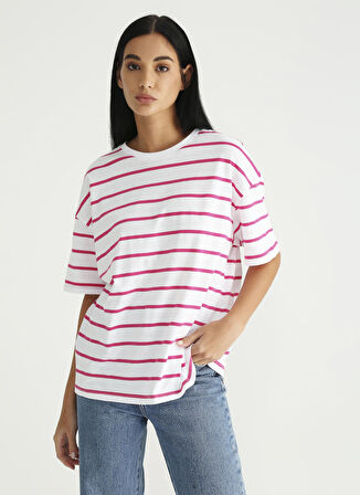 Fabrika Pembe - Beyaz Kadın T-Shirt
