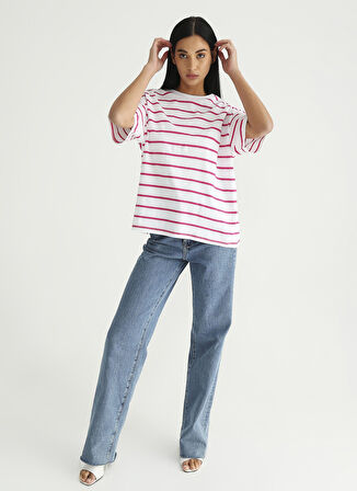 Fabrika Pembe - Beyaz Kadın T-Shirt