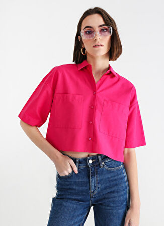 Aeropostale Crop Gömlek Yaka Düz Pembe Kadın Gömlek ROBINSON-Y