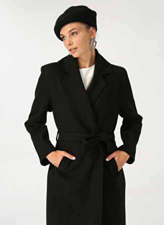 People By Fabrika Siyah Kadın Düz Uzun Kaban PEOPLESS22-05-7088