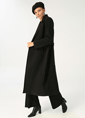 People By Fabrika Siyah Kadın Düz Uzun Kaban PEOPLESS22-05-7088