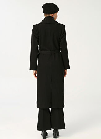 People By Fabrika Siyah Kadın Düz Uzun Kaban PEOPLESS22-05-7088