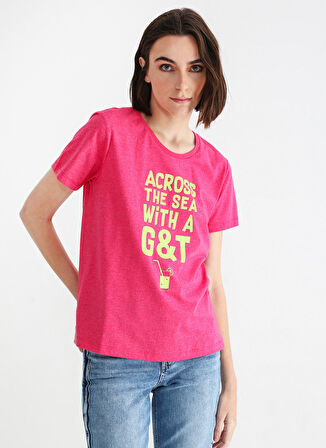 Aeropostale Bisiklet Yaka Baskılı Fuşya Kadın T-Shirt ZEDA