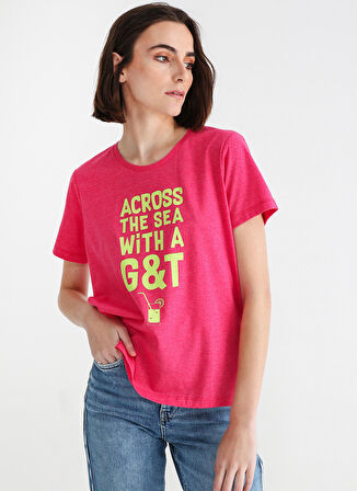 Aeropostale Bisiklet Yaka Baskılı Fuşya Kadın T-Shirt ZEDA