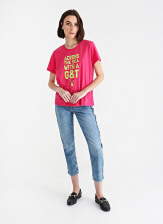 Aeropostale Bisiklet Yaka Baskılı Fuşya Kadın T-Shirt ZEDA