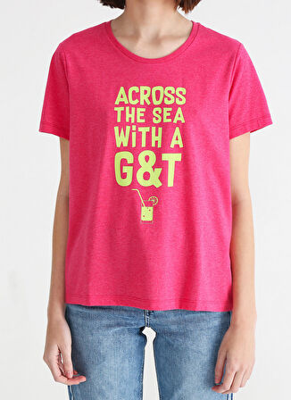 Aeropostale Bisiklet Yaka Baskılı Fuşya Kadın T-Shirt ZEDA