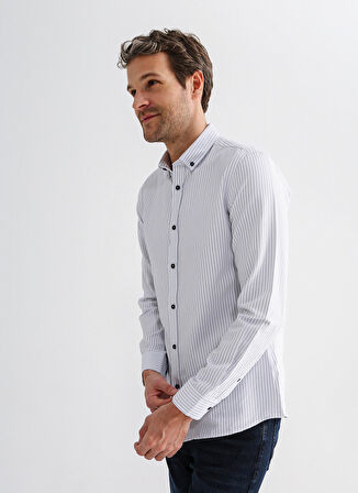Fabrika Basic Gömlek Yaka Çizgili Lacivert Erkek Gömlek MYDOS 102