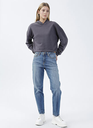 Denim Trip Yüksek Bel Dar Paça Mom Fit İndigo Kadın Denim Pantolon DTK363 Orta Indigo