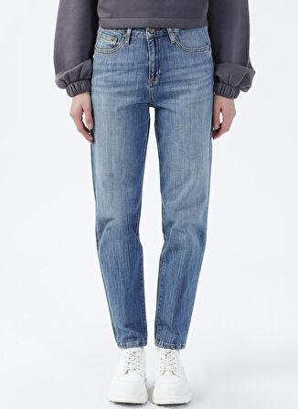 Denim Trip Yüksek Bel Dar Paça Mom Fit İndigo Kadın Denim Pantolon DTK363 Orta Indigo