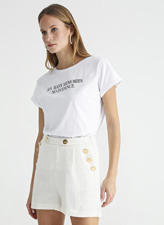 Fabrika Bisiklet Yaka Baskılı Beyaz Kadın T-Shirt NISTA