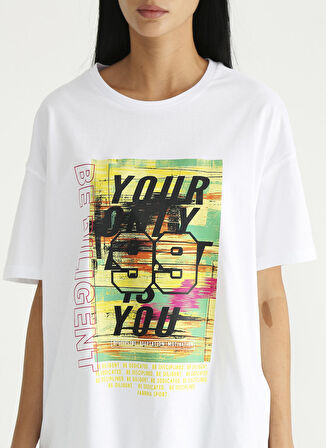 Fabrika Sports Bisiklet Yaka Baskılı Beyaz Kadın T-Shirt S-SUMERE