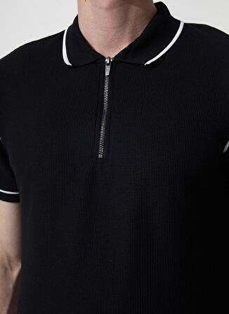 Fabrika Polo Yaka Jakarlı Siyah Erkek T-Shirt VIDAR