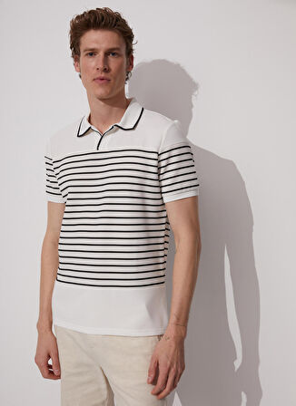 Fabrika Polo Yaka Çizgili Beyaz Erkek T-Shirt PORTER