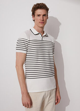 Fabrika Polo Yaka Çizgili Beyaz Erkek T-Shirt PORTER