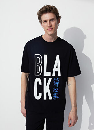 Black On Black Bisiklet Yaka Baskılı Siyah Erkek T-Shirt E-TEFIS