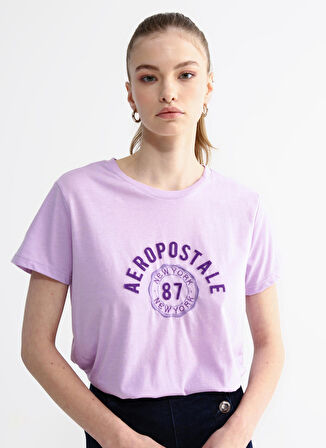 Aeropostale Bisiklet Yaka Nakışlı Lila Kadın T-Shirt K-6151