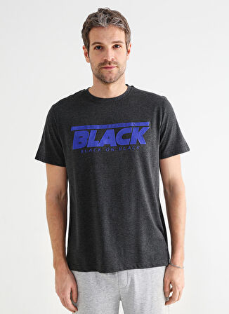 Black On Black Bisiklet Yaka Baskılı Antrasit Erkek T-Shirt E-YUSOI