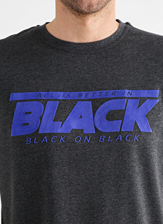 Black On Black Bisiklet Yaka Baskılı Antrasit Erkek T-Shirt E-YUSOI