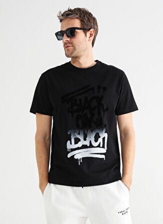 Black On Black Bisiklet Yaka Baskılı Siyah Erkek T-Shirt E-SUNAZ