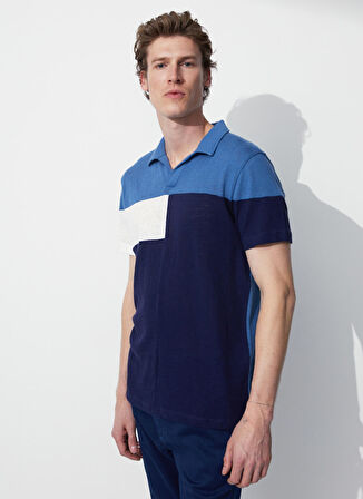 Fabrika Polo Yaka Jakarlı İndigo Erkek T-Shirt TOM