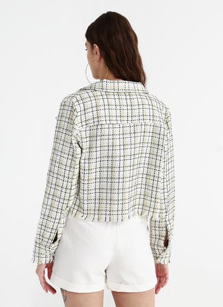 Fabrika Crop Beyaz - Yeşil Kadın Ceket HETTA