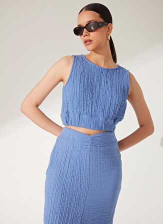 Fabrika Bisiklet Yaka Armürlü Mavi Kadın Bluz MINTI