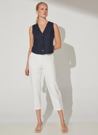 Fabrika Comfort Yüksek Bel Basic Beyaz Kadın Pantolon CM-BETI