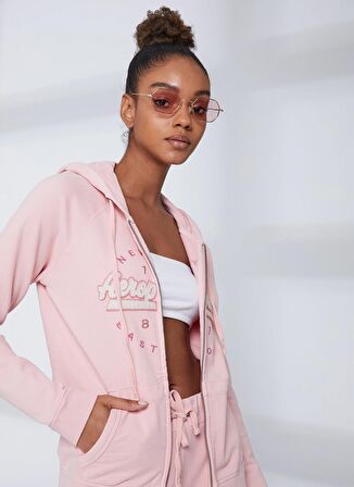 Aeropostale Kapüşon Yaka Nakışlı Açık Pembe Kadın Sweatshırt K-3147