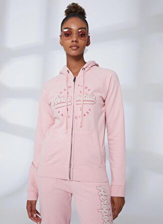 Aeropostale Kapüşon Yaka Nakışlı Açık Pembe Kadın Sweatshırt K-3147