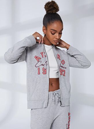 Aeropostale Kapüşon Yaka Nakışlı Gri Melanj Kadın Sweatshırt K-3146