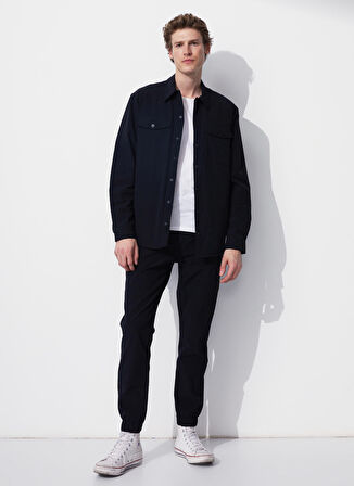 Loose Fit Gömlek Yaka Düz Siyah Erkek Gömlek E-MELASIN