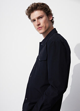 Loose Fit Gömlek Yaka Düz Siyah Erkek Gömlek E-MELASIN