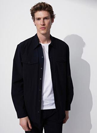 Loose Fit Gömlek Yaka Düz Siyah Erkek Gömlek E-MELASIN