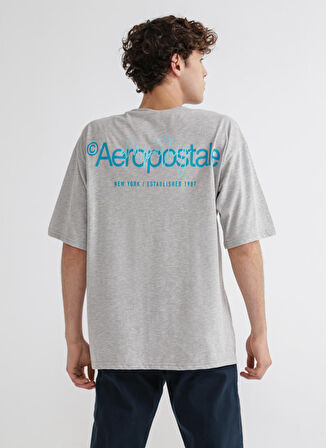 Aeropostale Bisiklet Yaka Baskılı Gri Melanj Erkek T-Shirt E-BACKS