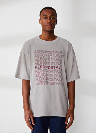 Aeropostale Bisiklet Yaka Baskılı Gri Erkek T-Shirt E-RED