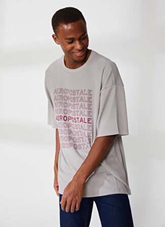 Aeropostale Bisiklet Yaka Baskılı Gri Erkek T-Shirt E-RED