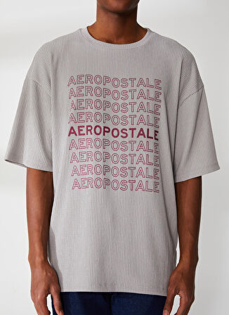 Aeropostale Bisiklet Yaka Baskılı Gri Erkek T-Shirt E-RED