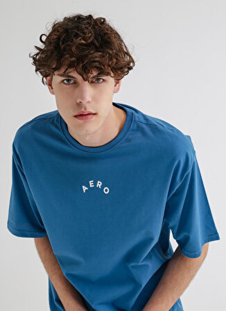 Aeropostale Bisiklet Yaka Baskılı İndigo Erkek T-Shirt E-BACKROUND