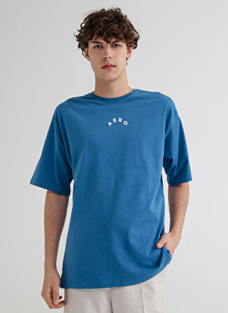 Aeropostale Bisiklet Yaka Baskılı İndigo Erkek T-Shirt E-BACKROUND