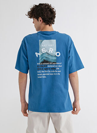Aeropostale Bisiklet Yaka Baskılı İndigo Erkek T-Shirt E-BACKROUND