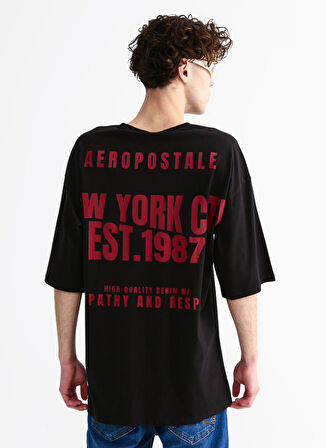 Aeropostale Bisiklet Yaka Baskılı Siyah Erkek T-Shirt E-BACK