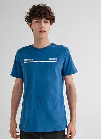 Aeropostale Bisiklet Yaka Baskılı Mavi Erkek T-Shirt E-NEF