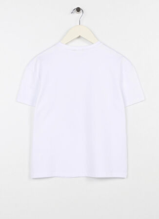 Aeropostale Ekru Kız Çocuk Bisiklet Yaka Düşük Omuz Oversize Baskılı T-Shirt 23SAG-04
