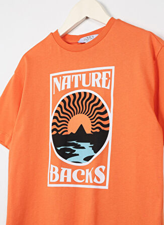 Limon Turuncu Erkek Çocuk Bisiklet Yaka Oversize Baskılı T-Shirt NATURE BOY-23