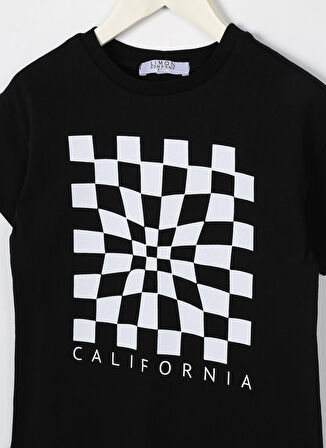 Limon Siyah Erkek Çocuk Bisiklet Yaka Kısa Kollu Baskılı T-Shirt NESS BOY-23