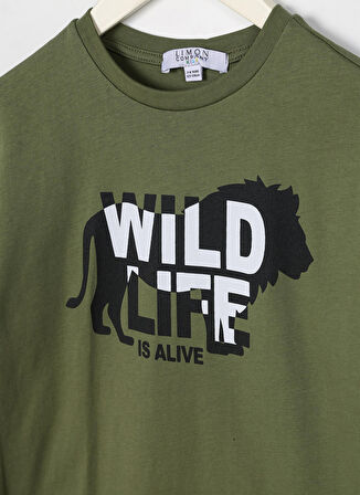 Limon Haki Erkek Çocuk Bisiklet Yaka Oversize Baskılı T-Shirt LIFE BOY-23