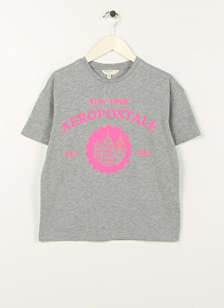 Aeropostale Baskılı Gri Melanj Kız Çocuk T-Shirt 23SAG-02